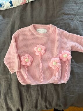 Before & Ever Pink Floral Knit Sweater for Kids